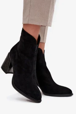 Sale Buty damskie Vinceza Zamszowe Botki Damskie Na Słupku Z Tłoczeniem Ocieplane Vinceza 66801 Czarne