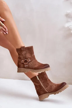 Boto Botki Płaskie|Botki Zamszowe*Zamszowe Botki Damskie Na Płaskim Obcasie Lewski 3610 Brązowe Brązowy