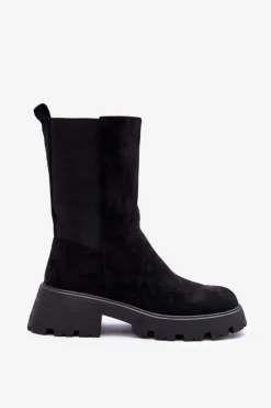 Outlet Boto Zamszowe Botki Damskie Na Płaskim Obcasie Czarne Altandros