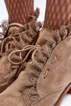 Damskie Boto Zamszowe Botki Damskie Na Płaskim Obcasie Beżowe Klemovia