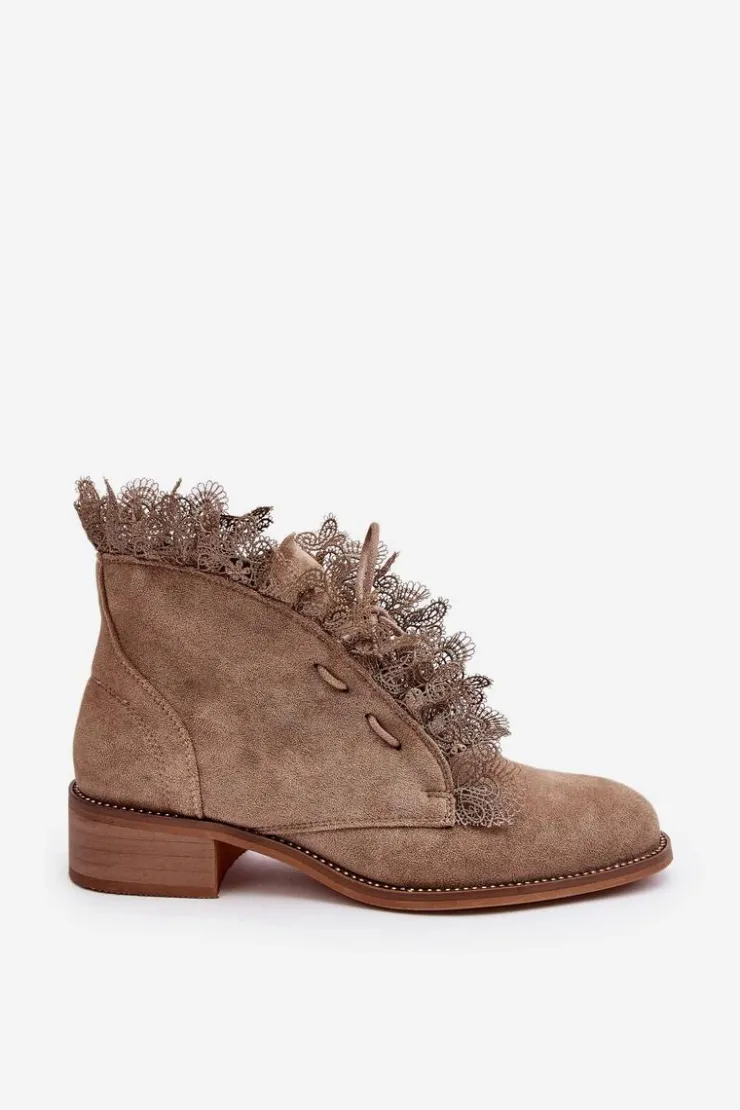 Damskie Boto Zamszowe Botki Damskie Na Płaskim Obcasie Beżowe Klemovia