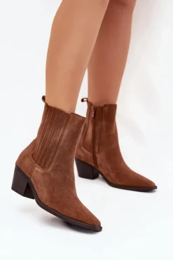 Best Boto Zamszowe Botki Damskie Na Słupku Ocieplane Camel Arelia