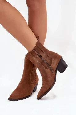 Best Boto Zamszowe Botki Damskie Na Słupku Ocieplane Camel Arelia