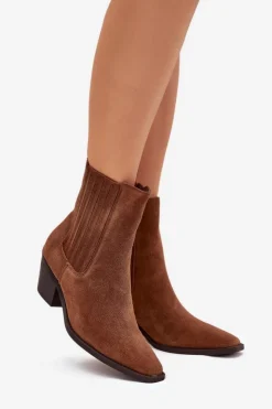 Best Boto Zamszowe Botki Damskie Na Słupku Ocieplane Camel Arelia