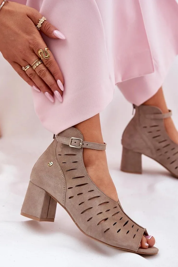 Maciejka Botki Wiosenne|Botki Maciejka*Zamszowe Botki Damskie Na Słupku 06893-10 Ciemnobeżowe