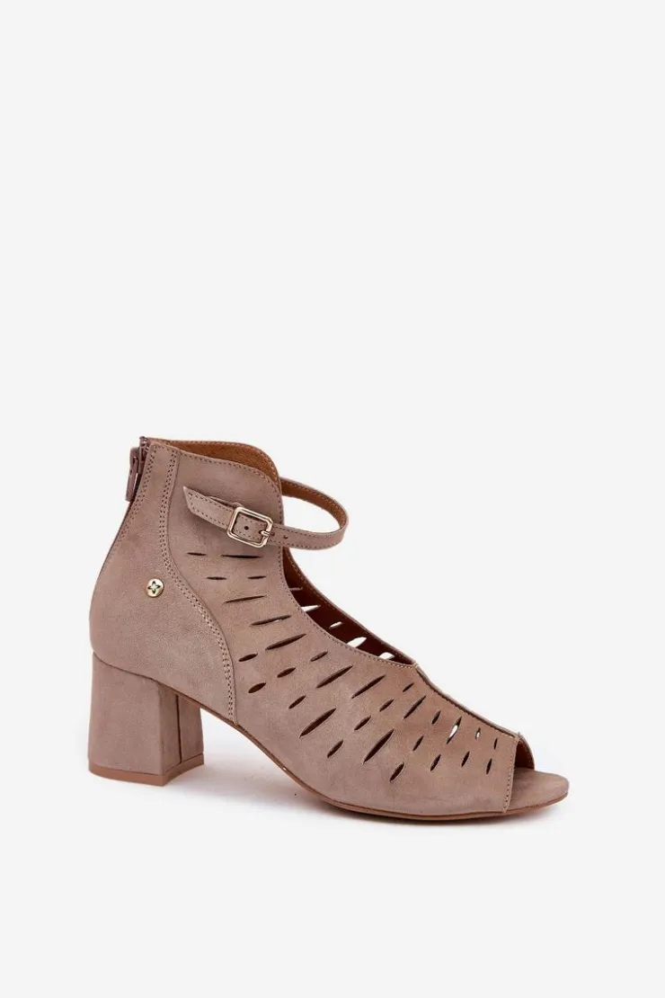 Maciejka Botki Wiosenne|Botki Maciejka*Zamszowe Botki Damskie Na Słupku 06893-10 Ciemnobeżowe