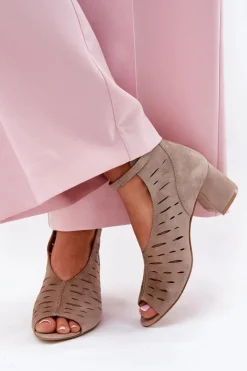 Maciejka Botki Wiosenne|Botki Maciejka*Zamszowe Botki Damskie Na Słupku 06893-10 Ciemnobeżowe