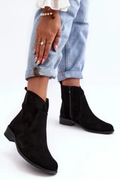 Boto Zamszowe Botki Damskie Na Suwak Czarne Nicole 2829 Czarny
