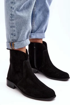 Boto Zamszowe Botki Damskie Na Suwak Czarne Nicole 2829 Czarny