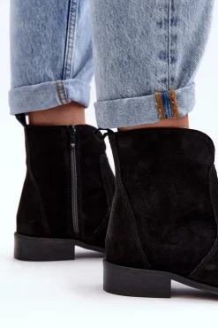 Boto Zamszowe Botki Damskie Na Suwak Czarne Nicole 2829 Czarny