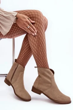 Discount Boto Zamszowe Botki Damskie Na Suwak Beżowe Nicole 2829