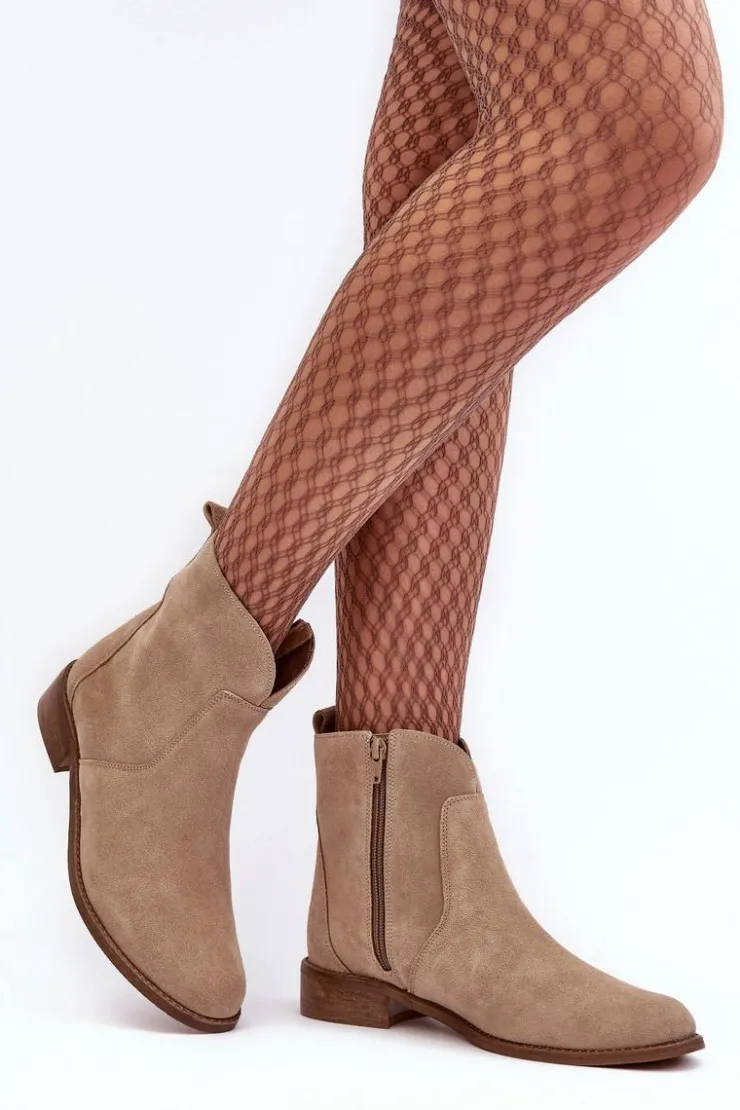 Discount Boto Zamszowe Botki Damskie Na Suwak Beżowe Nicole 2829