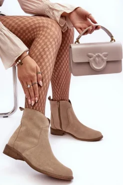 Discount Boto Zamszowe Botki Damskie Na Suwak Beżowe Nicole 2829