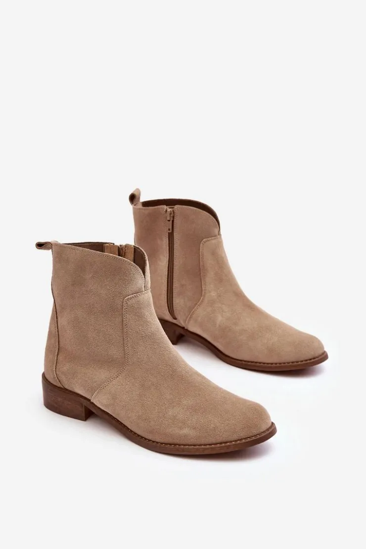 Discount Boto Zamszowe Botki Damskie Na Suwak Beżowe Nicole 2829