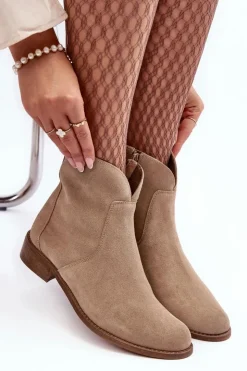 Discount Boto Zamszowe Botki Damskie Na Suwak Beżowe Nicole 2829