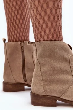 Discount Boto Zamszowe Botki Damskie Na Suwak Beżowe Nicole 2829