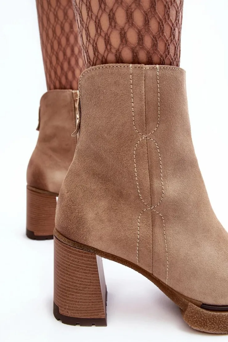 Damskie Boto Zamszowe Botki Damskie Na Słupku Beżowe Lemar Remilda