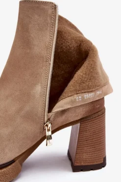 Damskie Boto Zamszowe Botki Damskie Na Słupku Beżowe Lemar Remilda