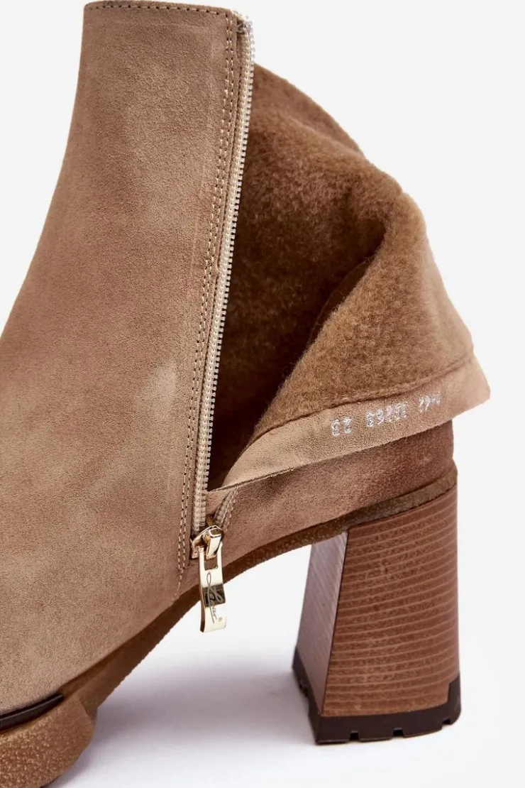 Damskie Boto Zamszowe Botki Damskie Na Słupku Beżowe Lemar Remilda