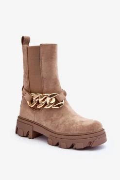 Online Boto Zamszowe Botki Damskie Z Łańcuchem Beżowe Nemette