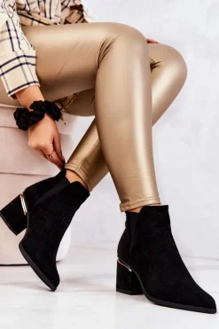 Boto Botki Na Słupku|Czarne Botki*Zamszowe Botki Kowbojki Ażurowe Czarne Helloni