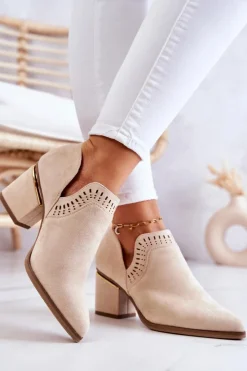 Damskie Boto Zamszowe Botki Kowbojki Ażurowe Beżowe Valerie