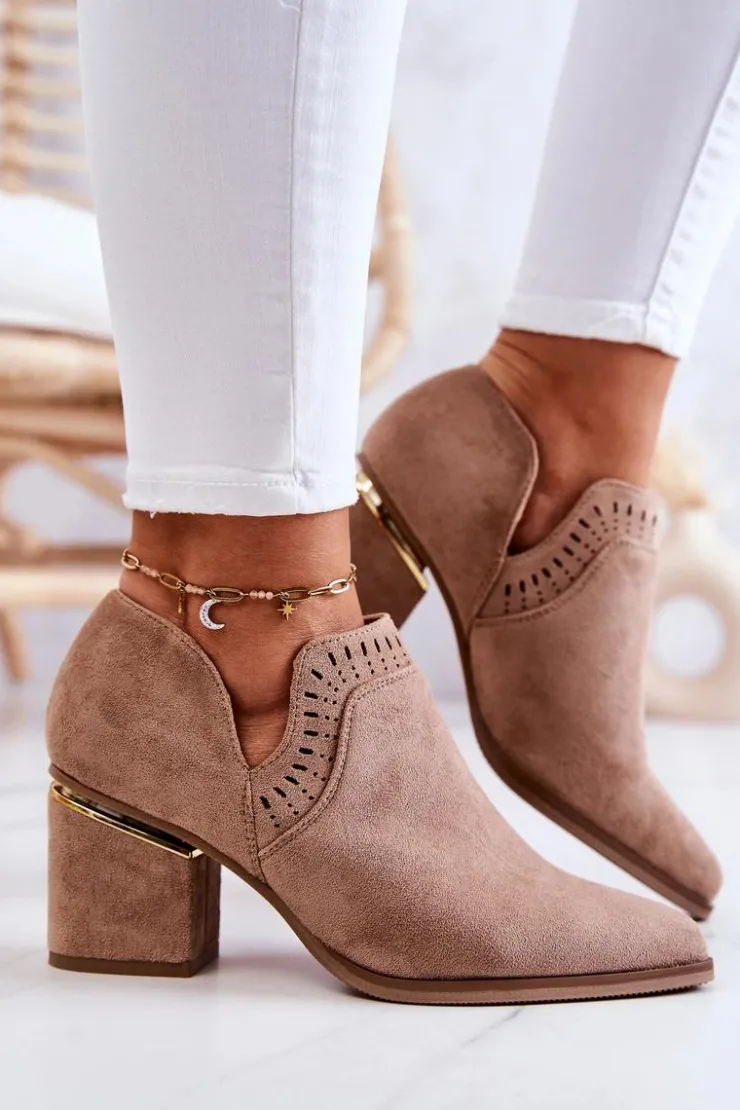 Discount Boto Zamszowe Botki Kowbojki Ażurowe Ciemnobeżowe Valerie