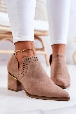 Discount Boto Zamszowe Botki Kowbojki Ażurowe Ciemnobeżowe Valerie