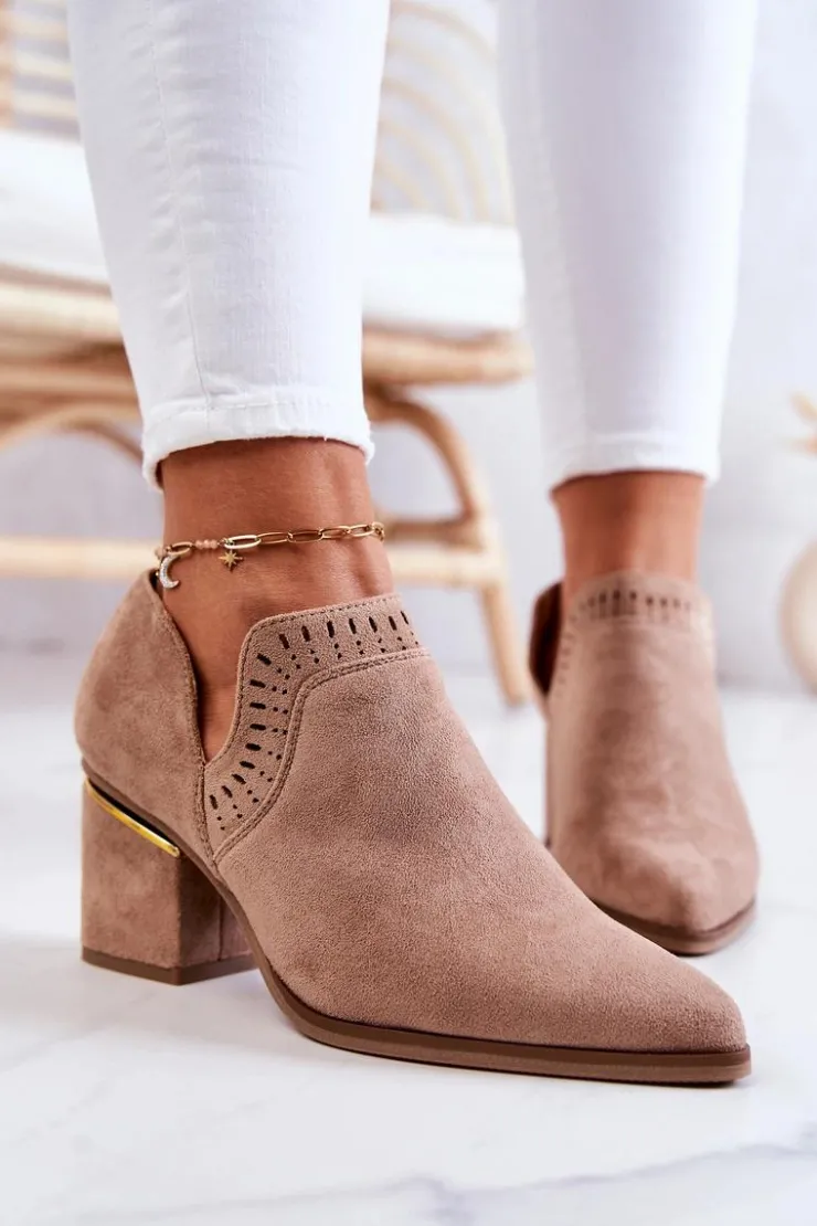 Discount Boto Zamszowe Botki Kowbojki Ażurowe Ciemnobeżowe Valerie