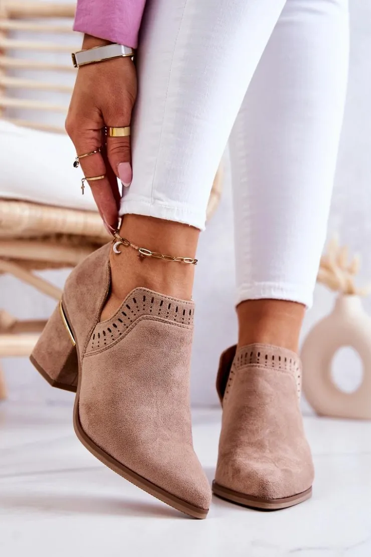 Discount Boto Zamszowe Botki Kowbojki Ażurowe Ciemnobeżowe Valerie