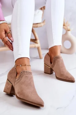 Discount Boto Zamszowe Botki Kowbojki Ażurowe Ciemnobeżowe Valerie