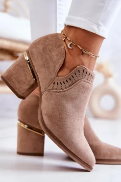 Discount Boto Zamszowe Botki Kowbojki Ażurowe Ciemnobeżowe Valerie