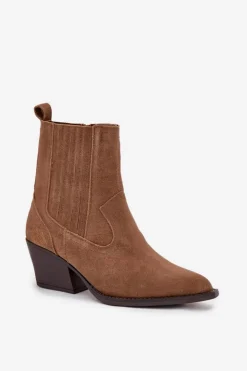 Boto Botki Ocieplane|Botki Na Słupku*Zamszowe Botki Kowbojki Damskie Na Słupku Ocieplane Camel Dylira