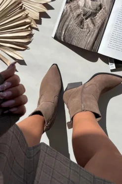 Damskie Boto Zamszowe Botki Kowbojki Damskie Na Słupku Ocieplane Khaki Dylira