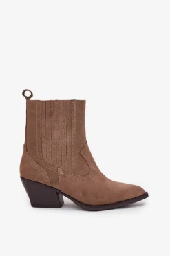 Damskie Boto Zamszowe Botki Kowbojki Damskie Na Słupku Ocieplane Khaki Dylira