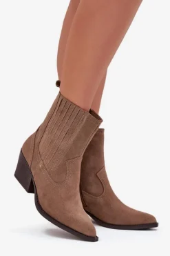 Damskie Boto Zamszowe Botki Kowbojki Damskie Na Słupku Ocieplane Khaki Dylira