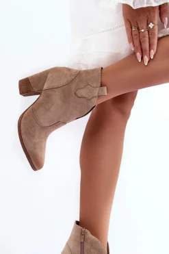 Discount Boto Zamszowe Botki Kowbojki Na Słupku Beżowe Tanner Beżowy