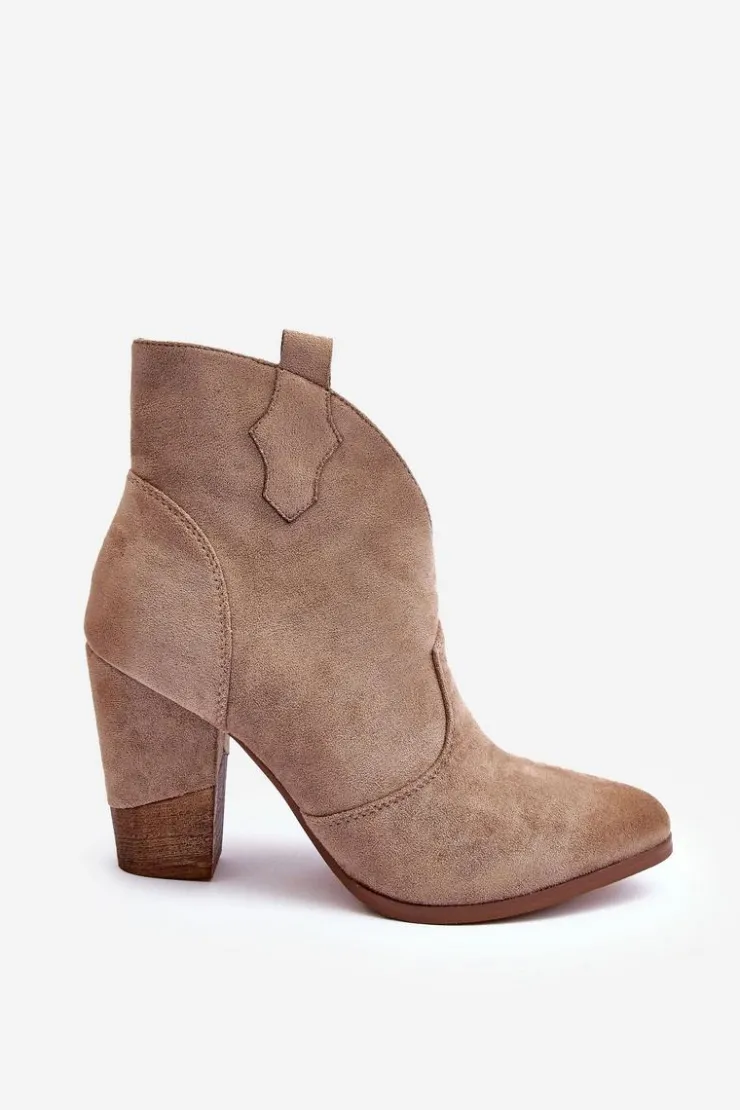 Discount Boto Zamszowe Botki Kowbojki Na Słupku Beżowe Tanner Beżowy