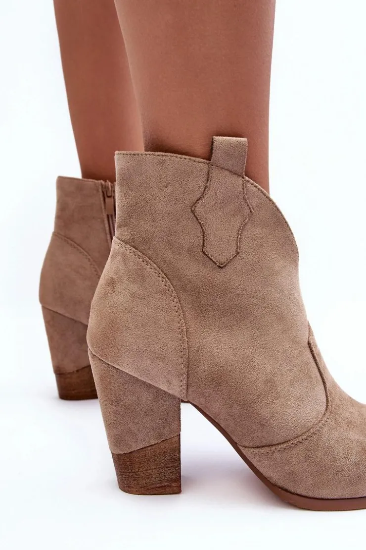 Discount Boto Zamszowe Botki Kowbojki Na Słupku Beżowe Tanner Beżowy