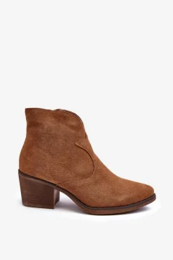 Sale Damskie buty S.Barski Zamszowe Botki Kowbojki Na Suwak D&A SN622-29 Camel