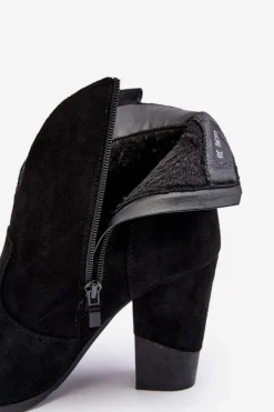 Damskie Boto Zamszowe Botki Kowbojki Na Słupku Czarne Tanner