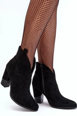 Damskie Boto Zamszowe Botki Kowbojki Na Słupku Czarne Tanner