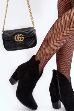 Damskie Boto Zamszowe Botki Kowbojki Na Słupku Czarne Tanner