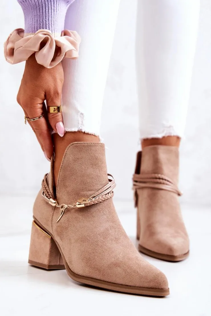 Sale Boto Zamszowe Botki Kowbojki Z Paskami Ciemnobeżowe Inessa