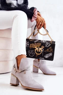 Best Boto Zamszowe Botki Kowbojki Z Paskami Szare Inessa