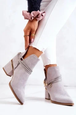 Best Boto Zamszowe Botki Kowbojki Z Paskami Szare Inessa