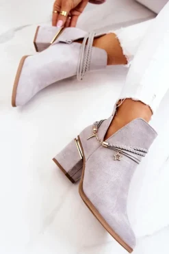 Best Boto Zamszowe Botki Kowbojki Z Paskami Szare Inessa