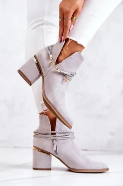 Best Boto Zamszowe Botki Kowbojki Z Paskami Szare Inessa