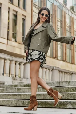 Damskie Boto Zamszowe Botki Kowbojki Z Ażurowym Wzorem Lewski 3612 Brązowe