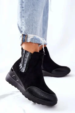Evento Botki Na Koturnie|Czarne Botki*Zamszowe Botki Na Koturnie Czarne Manakel